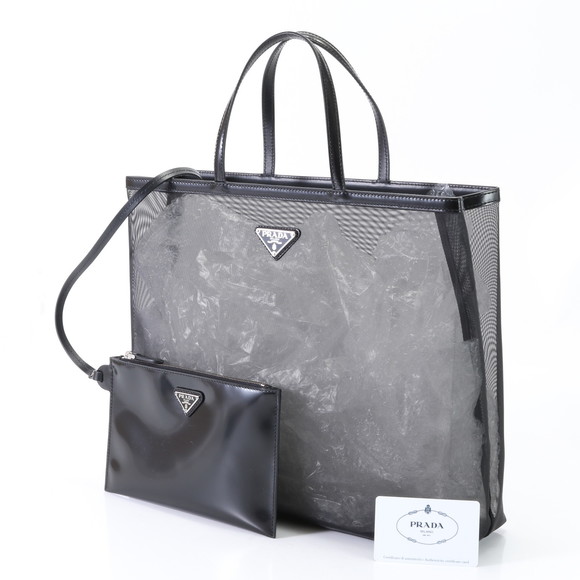 Prada Mesh Triangle Bag Logo Tote - Picture 1 of 14